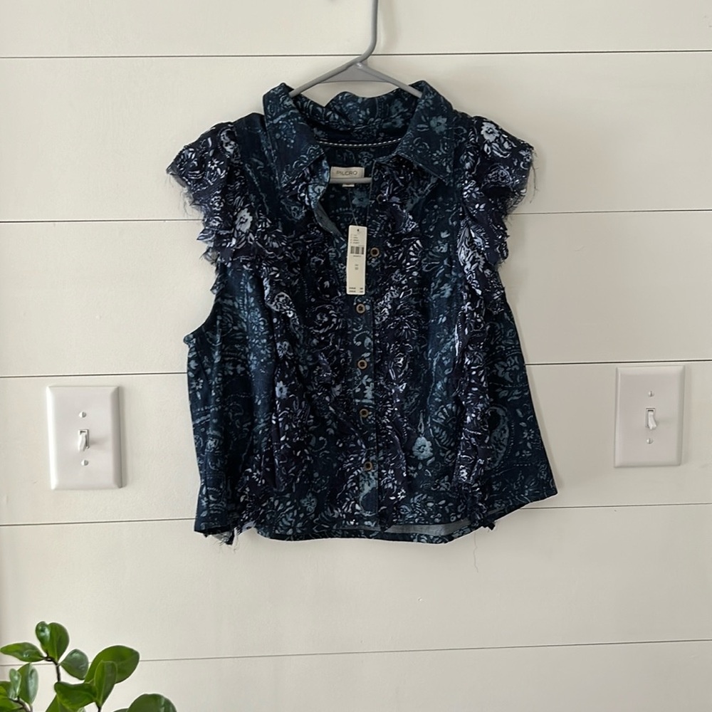 Anthropologie Pilcro ruffle denim top xs - NWT